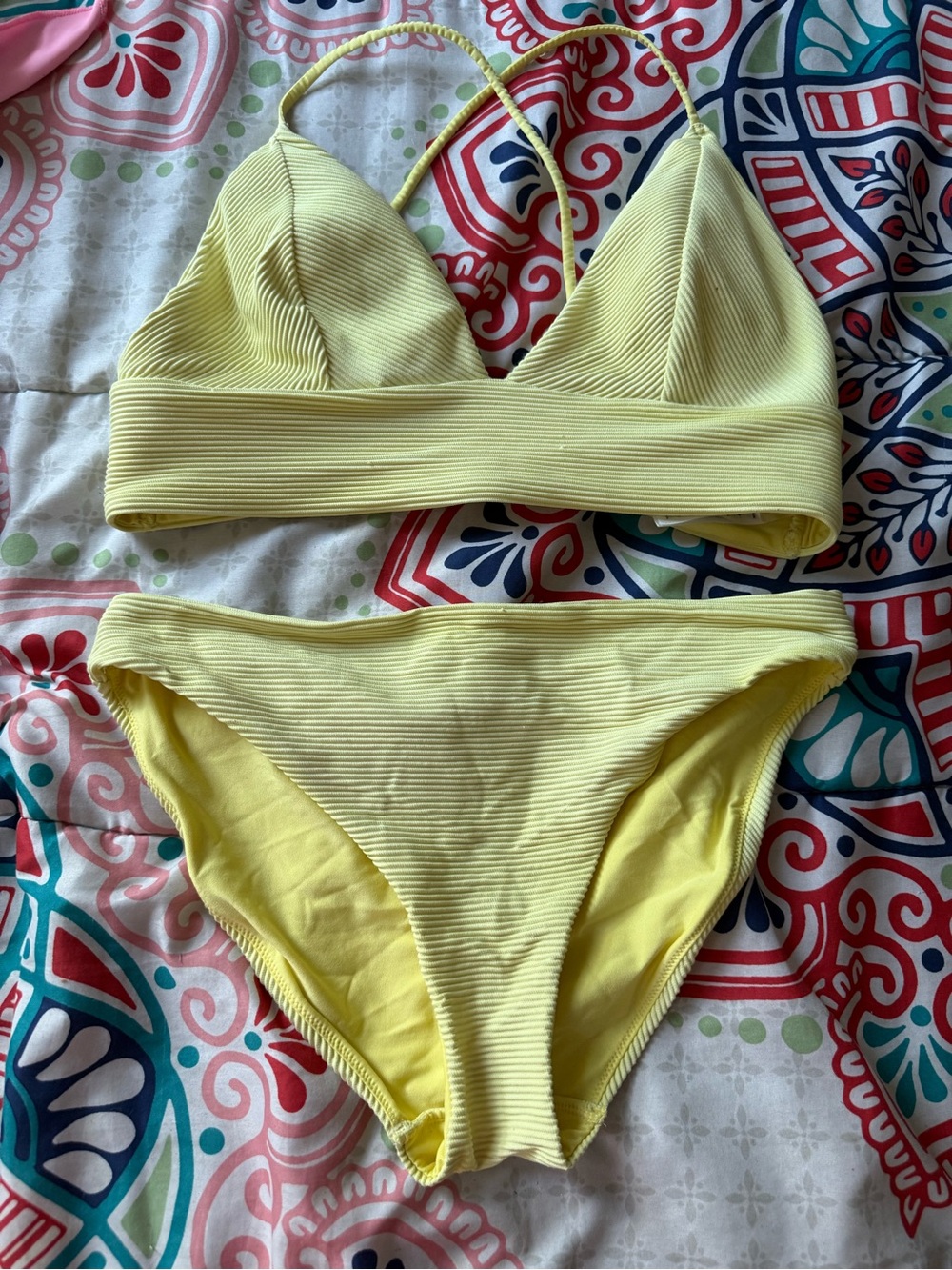 H&M Light Yellow Ribbed Bikini Set - Bralette Top & Classic Bottoms